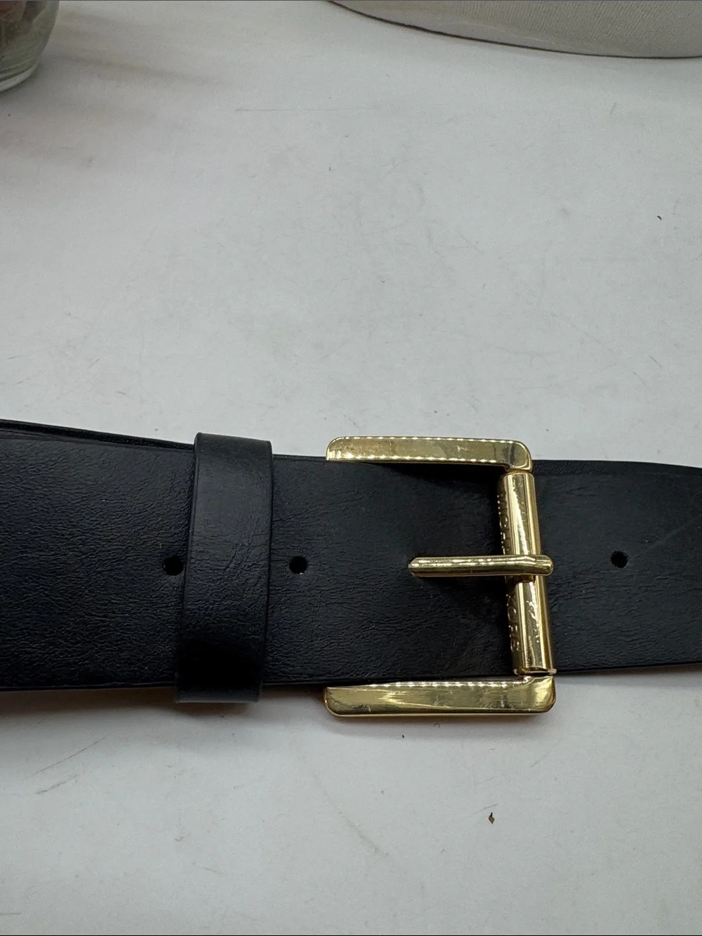 Michael Kors Classic Black Leather Belt with Gold Buckle Size L